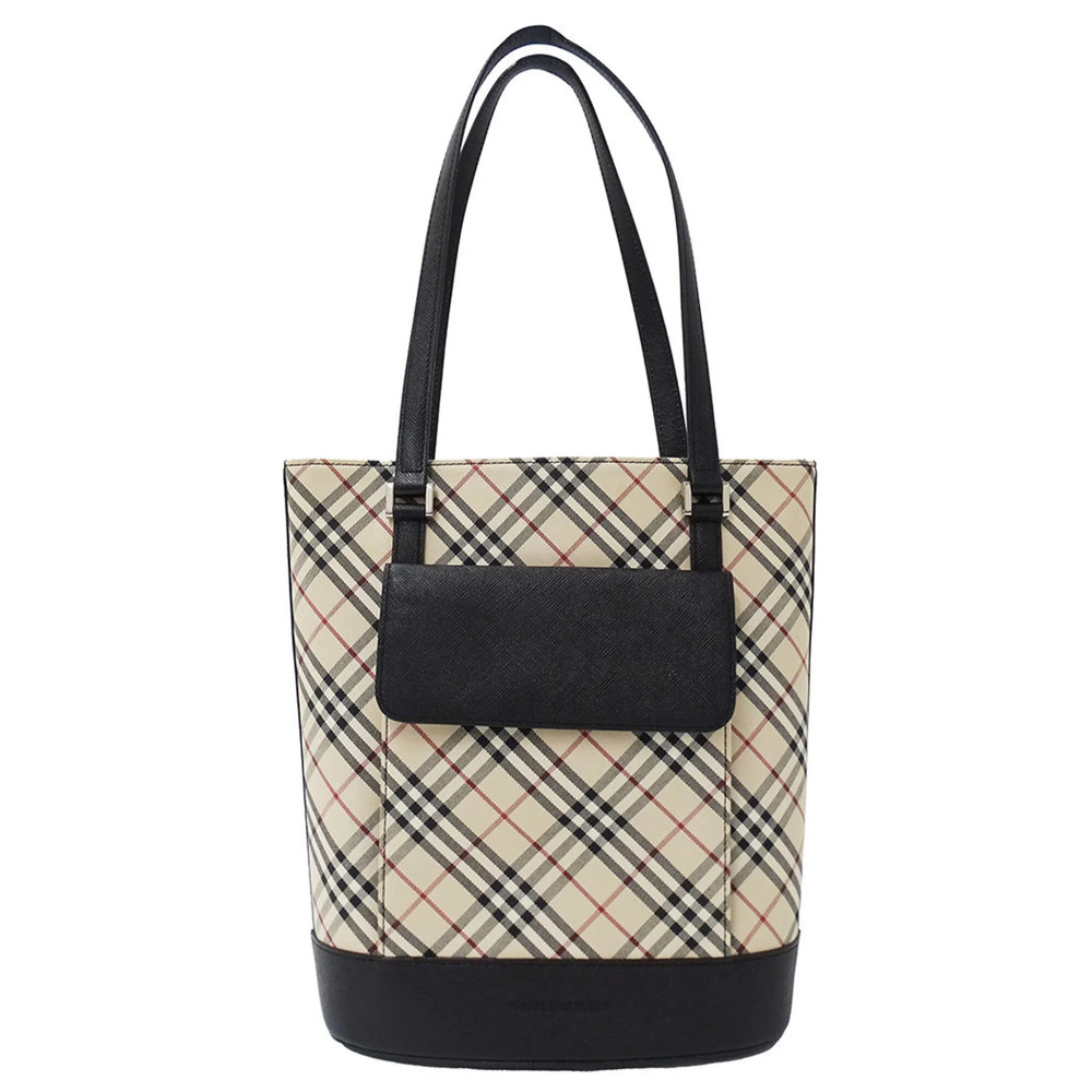 Burberry handbag for women, brand name tote bag, canvas, beige, check pattern.